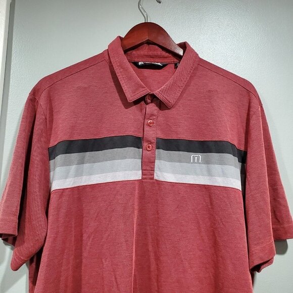 Travis Mathew Polo Shirt Mens XL Burgundy Red Chambray Golf Casual Short Sleeve - Picture 4 of 13